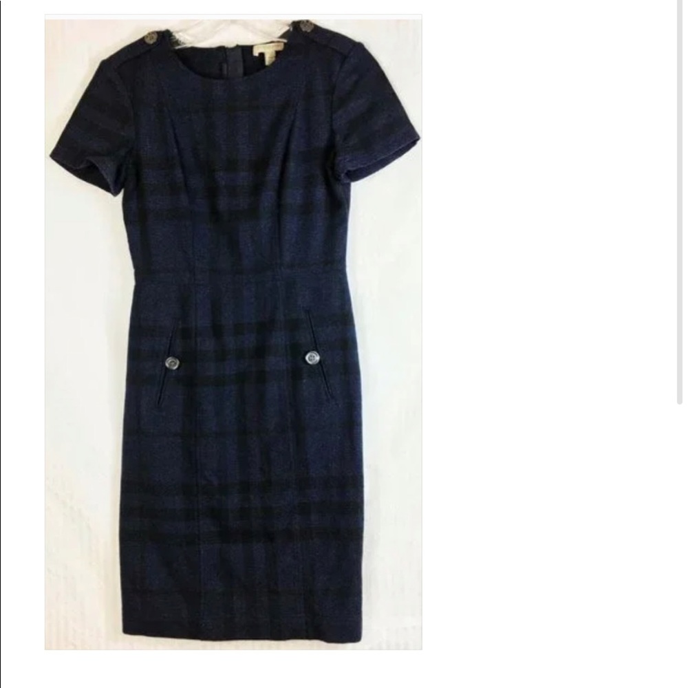 Burberry Brit, Blue Black Plaid Shift- Wool blend